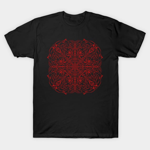 Dungeons and Dragons Mandala with Beholder Nothic Weapons and Dice T-Shirt by podmastermike